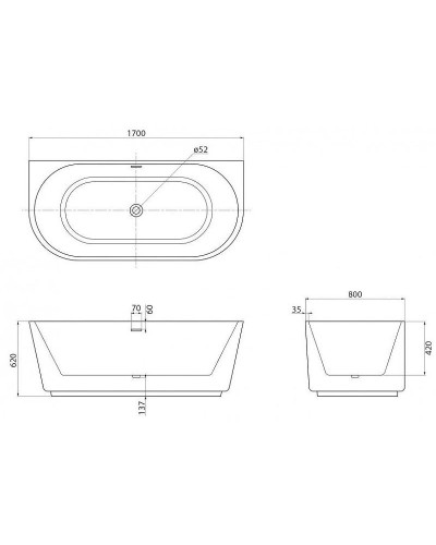 Акриловая ванна BelBagno 170x80 BB108-170-80 без гидромассажа