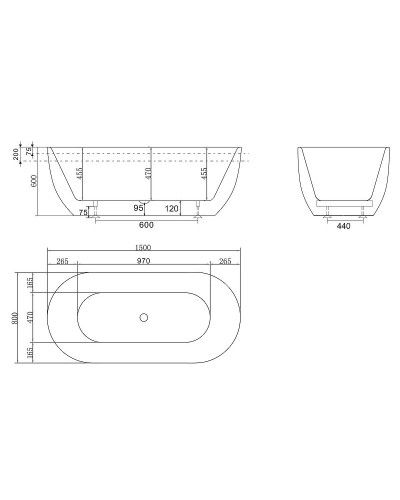 Акриловая ванна BelBagno 150x80 BB70-1500-800-W/NM Черная Белая без гидромассажа