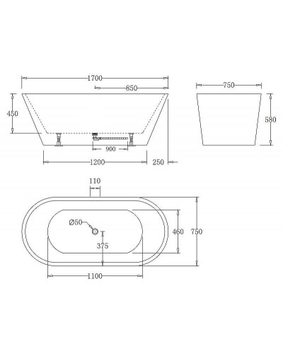 Акриловая ванна BelBagno 170x75 BB61-1700-W0 без гидромассажа