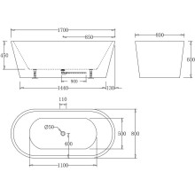 Акриловая ванна BelBagno 170x80 BB71-1700-W0 без гидромассажа