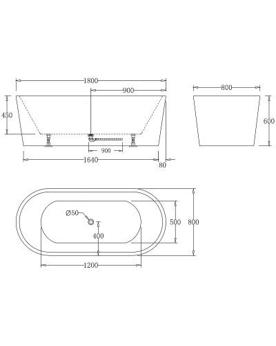 Акриловая ванна BelBagno 180x80 BB71-1800-NERO-W0 Черная Белая без гидромассажа