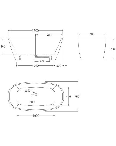 Акриловая ванна BelBagno 150x76 BB72-1500-W0 без гидромассажа