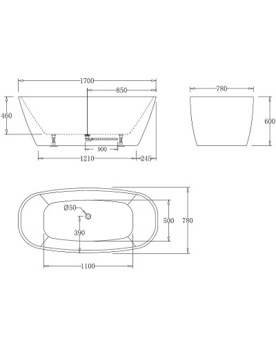 Акриловая ванна BelBagno 170x78 BB72-1700-W0 без гидромассажа