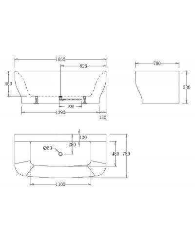 Акриловая ванна BelBagno 165x78 BB74-NERO-W0 Черная Белая без гидромассажа