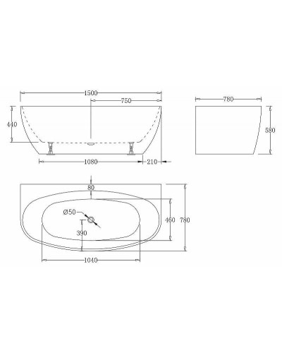 Акриловая ванна BelBagno 150x78 BB83-1500-W0 без гидромассажа
