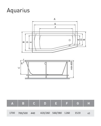 Акриловая ванна Relisan Aquarius 170x70 L Гл000023277 без гидромассажа