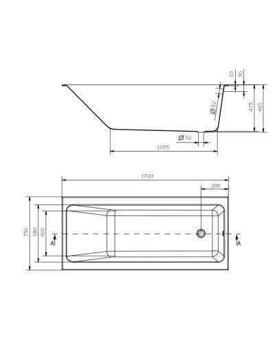 Акриловая ванна 170х75 см Cersanit Crea WP-CREAx170