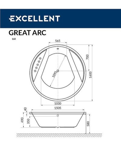 Акриловая ванна Excellent Great Arc 160x160 WAEX.GRE16.SOFT.BR с гидромассажем