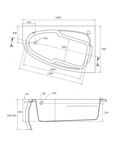 Акриловая ванна 140х90 см R Cersanit Joanna WA-JOANNAx140-R