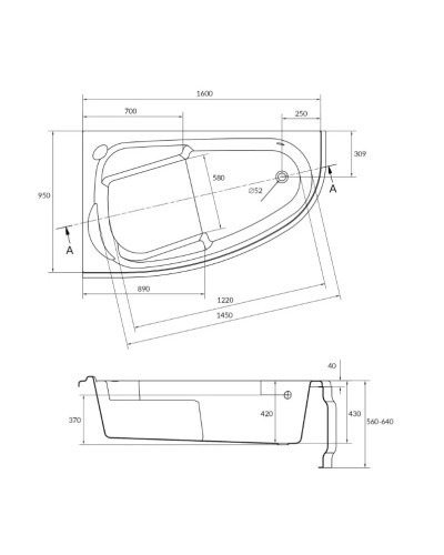 Акриловая ванна 160х95 см L Cersanit Joanna WA-JOANNAx160-L