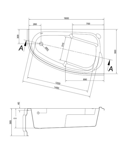 Акриловая ванна 160х95 см R Cersanit Joanna WA-JOANNAx160-R