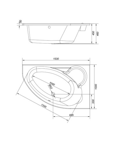 Акриловая ванна 153х100 см R Cersanit Kaliope WA-KALIOPEx153-P