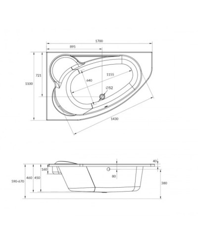 Акриловая ванна 170х110 см L Cersanit Kaliope WA-KALIOPEx170-L