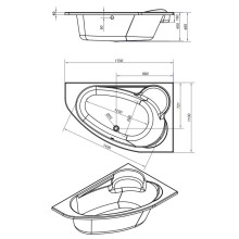 Акриловая ванна 170х110 см R Cersanit Kaliope WA-KALIOPEx170-R