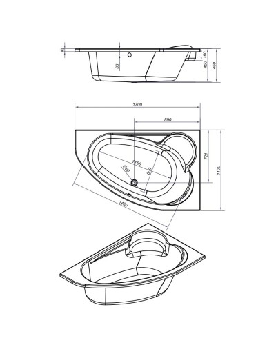 Акриловая ванна 170х110 см R Cersanit Kaliope WA-KALIOPEx170-R