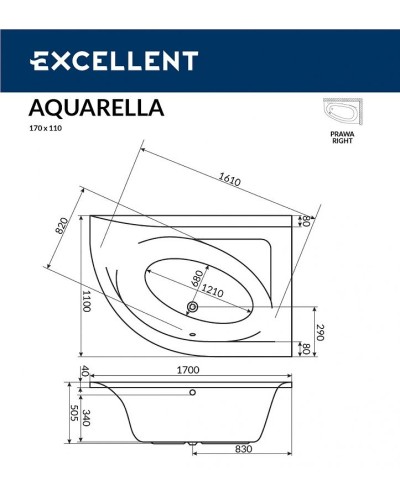 Акриловая ванна Excellent Aquarella 170x110 R WAEX.ARP17.SOFT.BR с гидромассажем