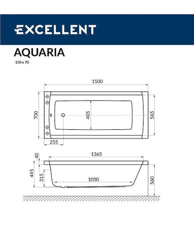 Акриловая ванна Excellent Aquaria 150x70 WAEX.AQU15.SOFT.GL с гидромассажем