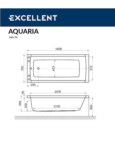 Акриловая ванна Excellent Aquaria 160x70 WAEX.AQU16.RELAX.GL с гидромассажем