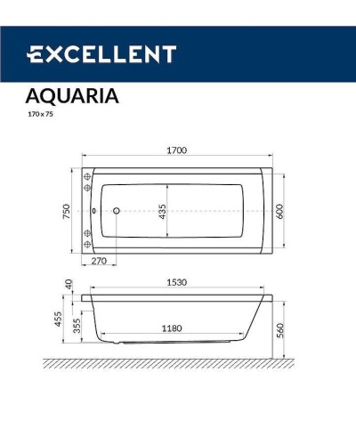 Акриловая ванна Excellent Aquaria 170x75 WAEX.AQU17.SOFT.GL с гидромассажем
