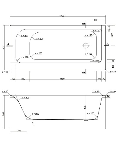 Акриловая ванна 170х80 см L Cersanit Smart WP-SMARTx170-L