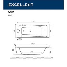 Акриловая ванна Excellent Ava 170x70 WAEX.AVA17.SOFT.BR с гидромассажем