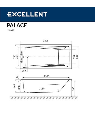 Акриловая ванна Excellent Palace 170x75 WAEX.PAL17.RELAX.BR с гидромассажем