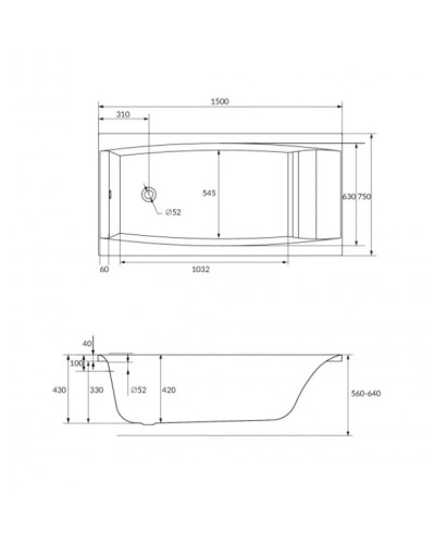 Акриловая ванна 150х75 см Cersanit Virgo WP-VIRGOx150