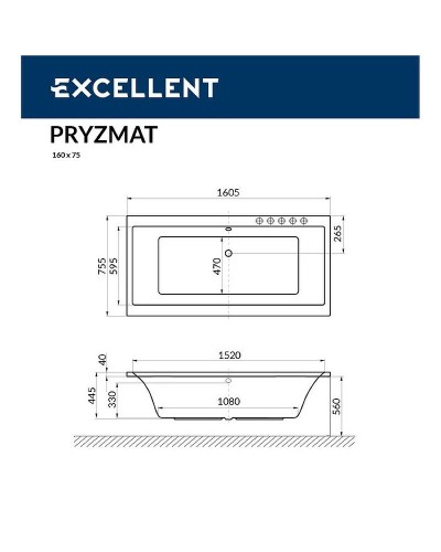 Акриловая ванна Excellent Pryzmat 160x75 WAEX.PRY16.ULTRA.GL с гидромассажем