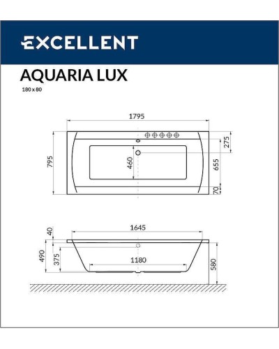 Акриловая ванна Excellent Aquaria Lux 180x80 WAEX.AQU18.RELAX.BR с гидромассажем