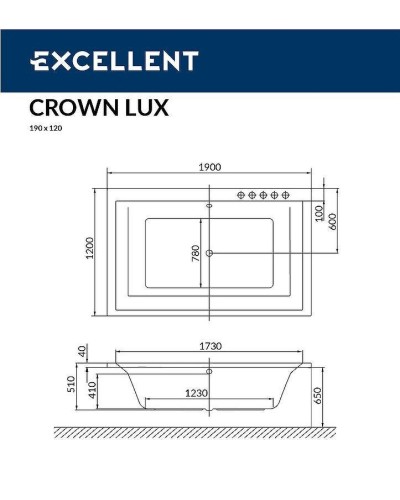 Акриловая ванна Excellent Crown Lux 190x120 WAEX.CRO19.SOFT.GL с гидромассажем