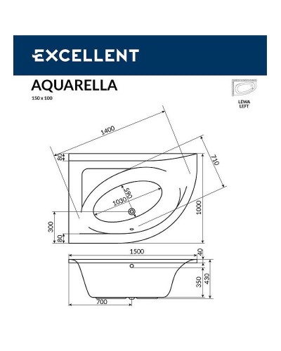 Акриловая ванна Excellent Aquarella 150x100 L WAEX.ARL15.LINE.CR с гидромассажем