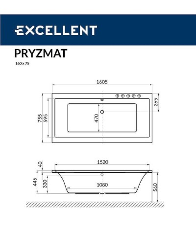 Акриловая ванна Excellent Pryzmat Slim 160x75 WAEX.PRY16S.SOFT.BR с гидромассажем