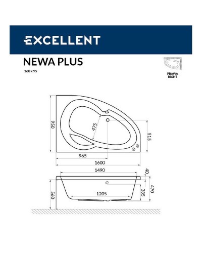 Акриловая ванна Excellent Newa 160x95 R WAEX.NEP16.LINE.BR с гидромассажем