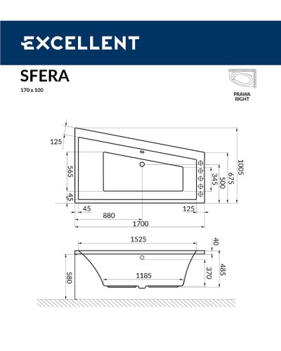 Акриловая ванна Excellent Sfera 170x100 R WAEX.SFP17.SMART.BR с гидромассажем