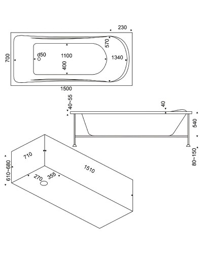 Акриловая ванна Bas Верона 150x70 В 00009 без гидромассажа