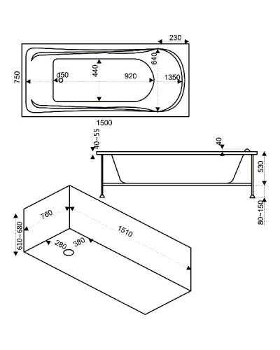 Акриловая ванна Bas Бриз 150x75 В 00006 без гидромассажа