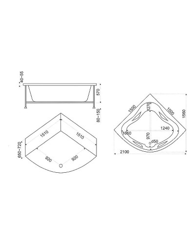 Акриловая ванна Bas Империал 150x150 В 00012 без гидромассажа