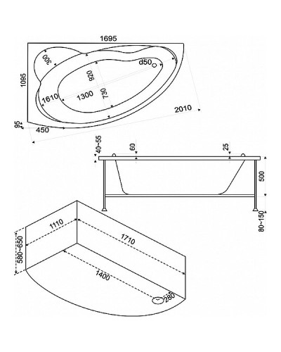 Акриловая ванна Bas Лагуна 170x110 R В 00020 без гидромассажа