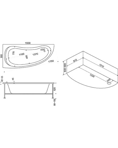 Акриловая ванна Bas Алегра 150x90 L В 00001 без гидромассажа