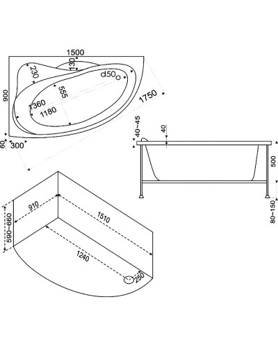 Акриловая ванна Bas Вектра 150x90 L В 00007 без гидромассажа