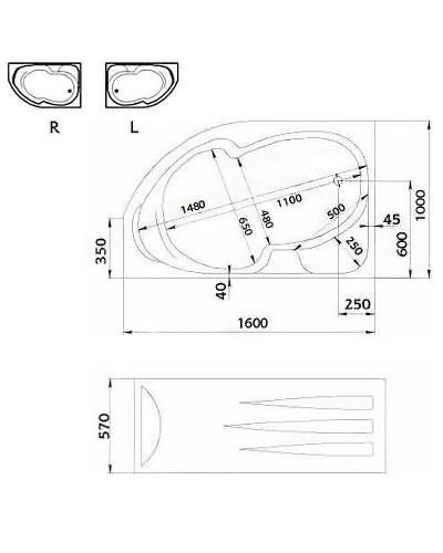 Акриловая ванна Creto Doris 160х100 L 14-160100L без гидромассажа