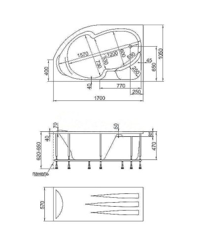 Акриловая ванна Creto Doris 170х105 L 14-170105L без гидромассажа