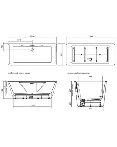 Акриловая ванна Creto Iconica 170х75 15-17075 без гидромассажа