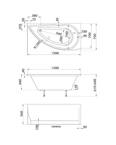 Акриловая ванна Creto Palermo 150х75 R 13-15075R без гидромассажа