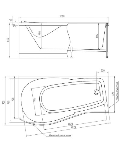 Акриловая ванна Timo Vino 150x90 L VINO1590L без гидромассажа
