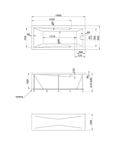 Акриловая ванна Creto Regia 190х90 12-19090 без гидромассажа