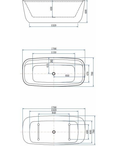 Акриловая ванна Aquanet Family Fine 95778-MW-MB 170x78 293080 Черная матовая без гидромассажа