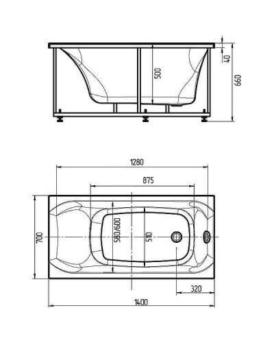 Акриловая ванна Aquatek Альфа 140х70 ALF140-0000005 без гидромассажа с фронтальной панелью с каркасом (вклеенный) со слив-переливом (слева)