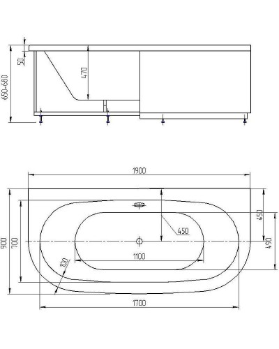 Акриловая ванна Aquatek Морфей 190х90 MOR190-0000006 без гидромассажа без панелей с каркасом (разборный) со слив-переливом