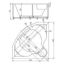 Акриловая ванна Aquatek Сириус 164х164 SIR164-0000006 с гидромассажем с фронтальной панелью с каркасом (разборный) со слив-переливом